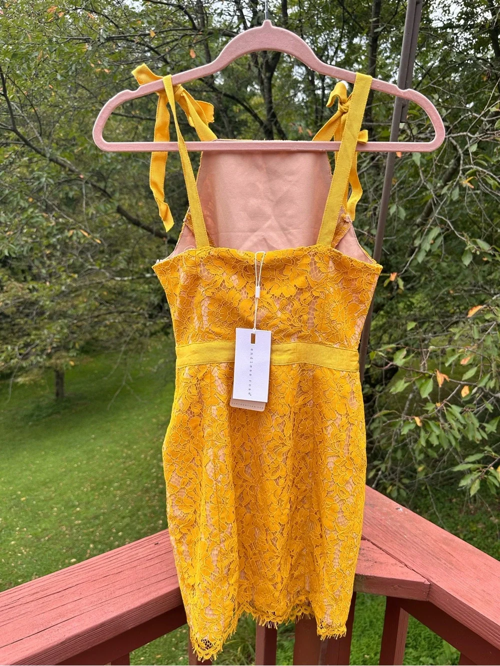 Endless Rose Anthropologie Mustard Yellow Lace Tie-Shoulder Mini Dress NWT